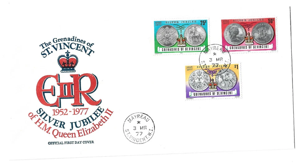 San Vicente Granadinas 1977 Jubileo de Plata de QE II MAYREAU Matasellos Foto 1 de 1
