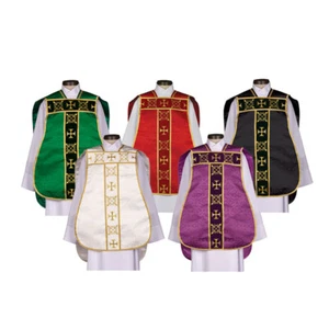 Red Traditional Roman Chasuble with Stole Maniple Burse and Chalice Veil - Picture 1 of 2