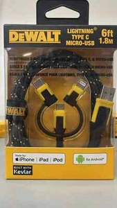 DeWALT DXMA1311356 6 Ft CHARGING CORD USB-A To 8-PIN,USB-C, MICRO-USB-BRAND NEW - Picture 1 of 3