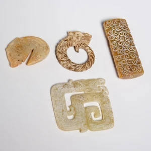 Chinese Antique Archaic Style Carved Jade Hardstone Toggles Pendants 4pc Lot - Picture 1 of 4