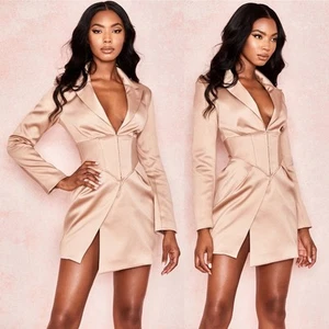 House of CB Allonia Corset Blazer Jacket Long Sleeved Dress Sexy Retro Glam L+ - Picture 1 of 11