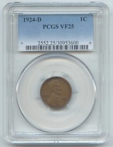 1924-D Lincoln Wheat Cent, Scarce D Mint, PCGS VF-25 - Picture 1 of 2