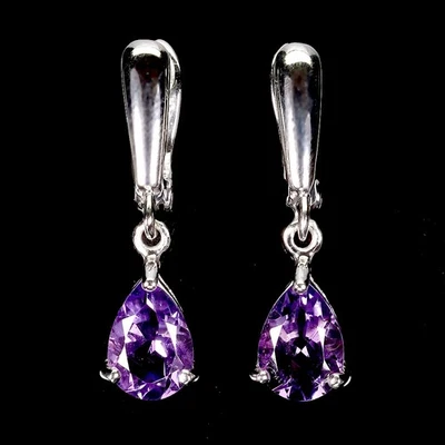 Pendientes Black Friday Plata Esterlina Pera Amatista 10x7mm Joyería Gema Natural Foto 1 de 4