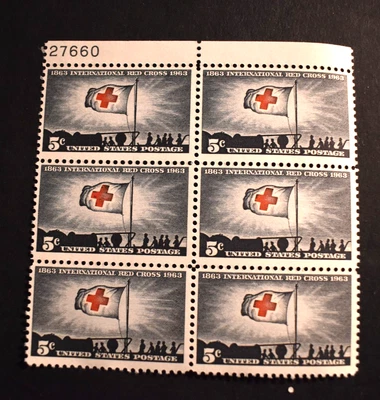 6 - 1963 US Scott #1239 - 5 Cent Block -Red Cross - MNH/OG/VF - Image 1 of 2