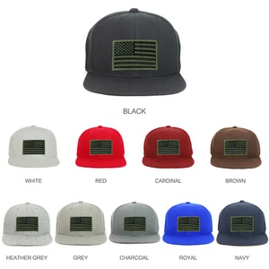 Youth Kid Size Olive American Flag Patch Flat Bill Baseball Cap - FREE SHIPPING - Picture 1 of 21