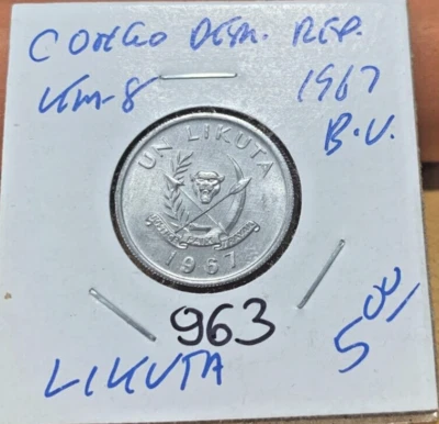 1967 Congo, Democratic Republic Likuta KM# 8, uncirculated condition. Coin #963 - Image 1 of 2