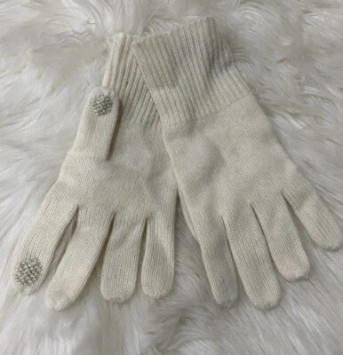 Guantes halógenos de cachemir de punto acanalado para mujer, talla única - blancos Foto 1 de 4