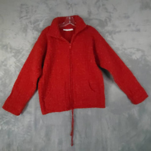 Norskwear Womens Cardigan Sweater Red Speckled Long Sleeve Wool Zip Jacket M