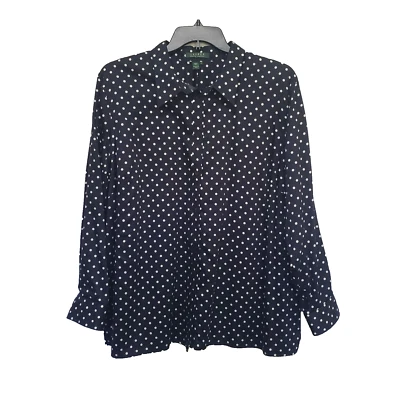 Top Lauren Ralph Lauren Mujer 3X Azul Blanco Botón Frontal Romántico Náutico Foto 1 de 4