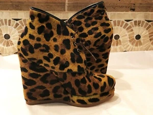 JIL SANDER CALF HAIR LEOPARD PRINT SAND CHAD WEDGE ANKLE BOOTIES Sz: 36.5 / 6.5 - Picture 1 of 8