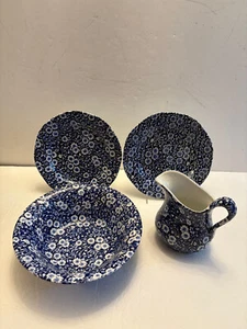 Crownford China Staffordshire Calico Blue, 4 Pc - Jug, Serving Bow & 2 Plates - Picture 1 of 22