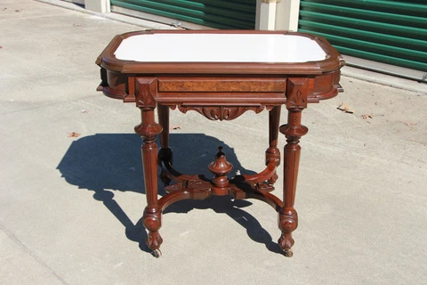 Superb Large Walnut Victorian Picture Frame Marble Top Library Table ~Ca.1870 Cover