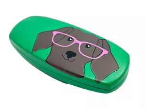 NEW Puppy Dog Wearing Pink Glasses Hard Metal Clamshell Eyeglasses Case - Picture 1 of 7