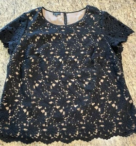 TALBOT'S Black Tan Top w/ Lace/Embroidered Overlay Sz XL Dressy Office Casual - Picture 1 of 8