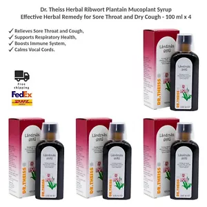 Dr Theiss Ribwort Plantain Herbal Syrup for Sore Throat, Dry Cough 100ml x 4 - Picture 1 of 9