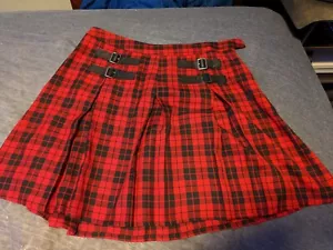 red plaid pleated buckle mini skirt size XL. NWT - Picture 1 of 5