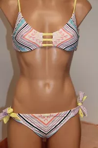 NWT Roxy Swimsuit 2pc Bikini Set Sz S Reversible Knotted Tall Tri - Picture 1 of 1