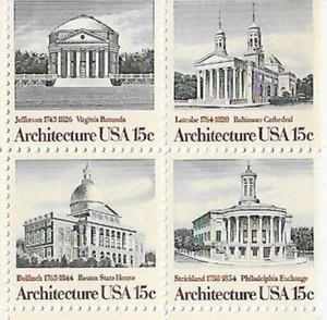 US American Architecture 15c Stamp Block of 4 Scott #1779 - 1782 - Picture 1 of 1