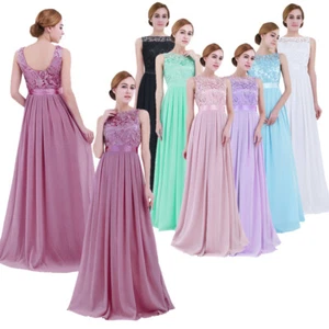 Women Ladies Lace Chiffon Bridesmaid Wedding Dress Gown Long Evening Prom AU - Picture 1 of 43