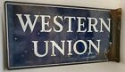 Antique Western Union Advertising Porcelain Sign 2-Sided Flange Original 22 1/2"