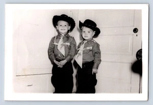Vintage Photograph Cute Boys in Cowboy Outfits Costumes Hats Snapshot - Picture 1 of 2
