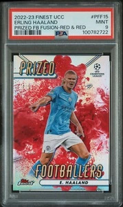 2022 Topps Finest UCC Erling Haaland Prized Footballers Fusion Red/Red /5 PSA 9 - Bild 1 von 2