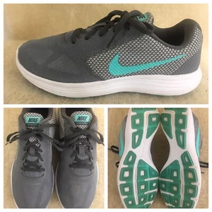 Nike Revolution 3 Shoes Running Yoga Mesh Gray Green Women  US Sz 9.5  EUR 41 - Picture 1 of 12