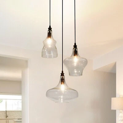 3-Light Cluster Chandelier Irregular Clear Glass Pendant Lamps Ceiling Fixtures - Image 1 of 4