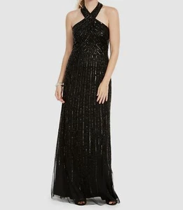 $289 Adrianna Papell Women's Black Sleeveless Sequin Gown Dress Petite Size 2P - Picture 1 of 3