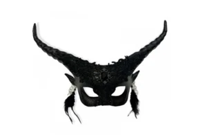 Krampus Devil Mask - Black Lace - Feather Earrings - Costume Accessory - Picture 1 of 1