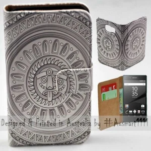 For Sony Xperia Series - Mayan Sun Stone Print Wallet Mobile Phone Case Cover - Picture 1 of 3