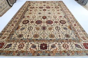10 x 14 ft Floral Beige Large Size Area Rug Afghan Hand Knotted Veg Dye Wool Rug - Picture 1 of 11