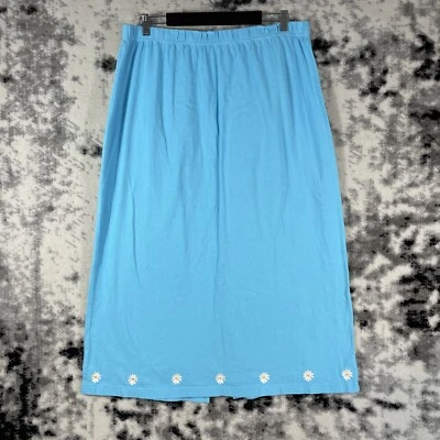 Quacker Factory Skirt Womens Size 2X Blue Embroidered Floral Blue Rear Split Hem - Image 1 of 4