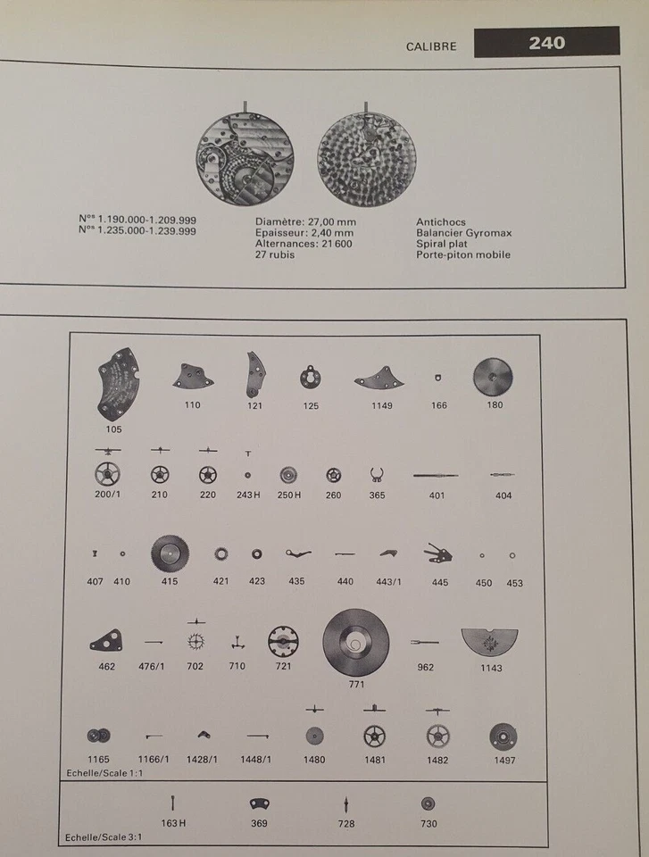 Patek Philippe Cal 240 Watch Movement Parts - Image 1 of 1