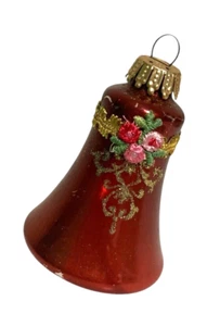 Campana de vidrio rojo vintage colección Victoria adorno estampado dorado con flores - Imagen 1 de 7
