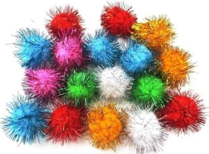Pompons mit Glitzerspitze 10mm Flauschigen Plüsch Bälle Deko Textilen Mix DEK108 - Bild 1 von 4