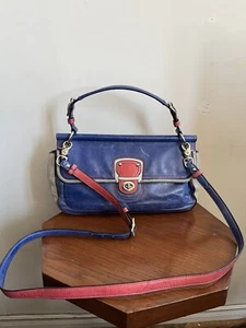 Coach Willis Legacy City Colorblock Blue Pink Gray Leather Shoulder Bag - Picture 1 of 16