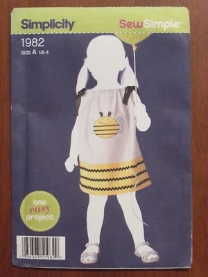 SIMPLICITY PATTERN SEW SIMPLE - 1982 TODDLER'S DRESS w' APPLIQUE 6mths - 4 UNCUT - Image 1 of 2