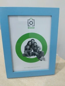 Blue 5x7 Photo Picture Frame "Iris" , Wood, Glass Front, Freestanding Or Hanging - Picture 1 of 9