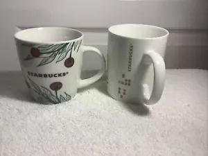 2 NEW STARBUCKS CERAMIC Christmas Mugs-12oz Holly Berry & 15.2oz Gold Tree - Picture 1 of 6