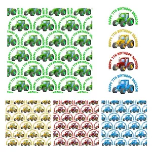 PERSONALISED TRACTOR GIFT WRAPPING PAPER FARMER BOYS NAME AGE BIRTHDAY PRESENT - Picture 1 of 5