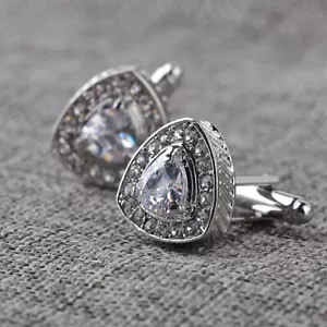 Gemelli uomo vintage gioielli strass triangolo classico argento polsini maglie - Foto 1 di 5