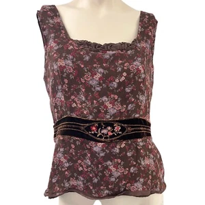 Intuitions Floral Silk Tank Top 10 Velvet Waist Fairy Y2K Feminine Boho Coquette - Picture 1 of 8