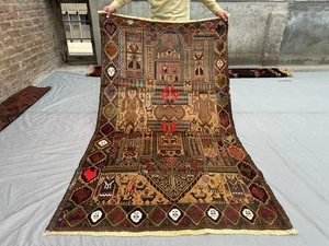 3'10x6'9 ft Vintage Pictorial Baluchi Rare Rug Handmade Afghan Rug, Kitchen rug - Picture 1 of 11