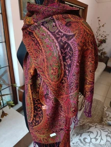 Design Jamavar Scarf Lightweight Reversible Paisley Pashmina 100% Cashmere - Picture 1 of 5