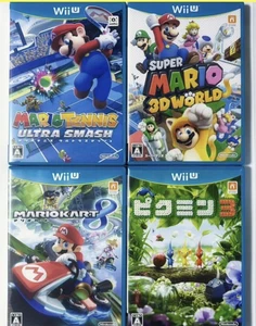 Lot 4 Wii U Game Mario 3D World, Mario Kart 8, Tennis, Pikmin 3 NTSC-J (Japan) - Picture 1 of 4