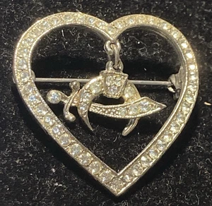 Silvertone Metal Heart Shriners Brooch Pin Dangling Sword Crescent ORA Rhineston - Picture 1 of 11