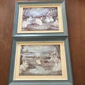 Ballet Iridescent Fabric Foil MSM Swan Lake-ish Set Of Two Framed Art 7”x9” - Picture 1 of 11