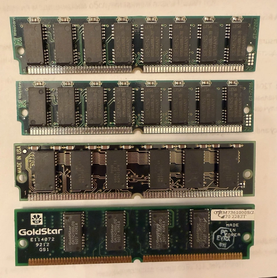 Lote de 4 Módulos RAM SIMM 30 Pines De Colección 4 MB Cada Siemens Goldstar EE. UU. 16 Mb Foto 1 de 4