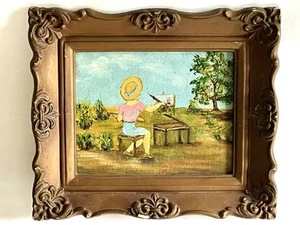 Tiny Painting 7 x 6in Plastic Frame. Painting Of A Lady Painting Art Portrait - Picture 1 of 3